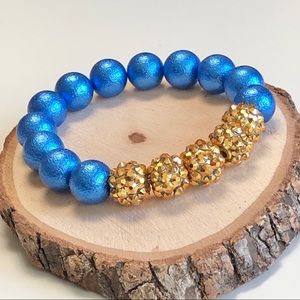 Golden blues beaded stretch bracelet